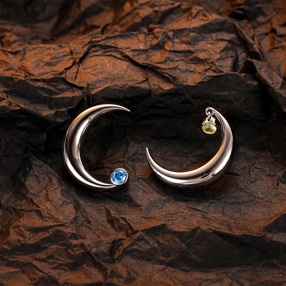 1 Pair Casual Simple Style Moon Plating Inlay Sterling Silver Zircon White Gold Plated Ear Studs display picture 3