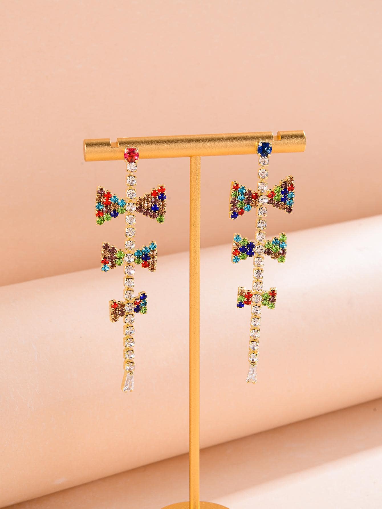 1 Pair Original Design Shiny Bow Knot Inlay Zircon Zircon Drop Earrings display picture 3