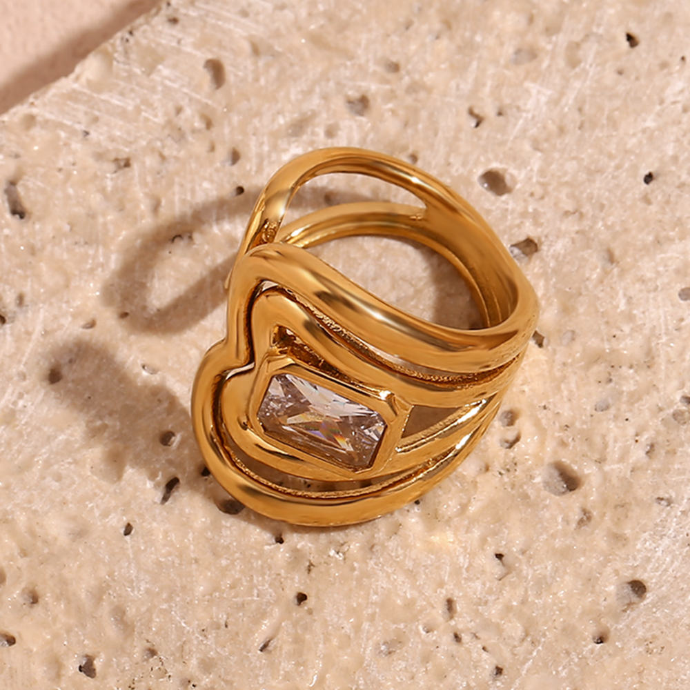 Simple Style Geometric Stainless Steel Plating Inlay Zircon 18k Gold Plated Open Rings display picture 10