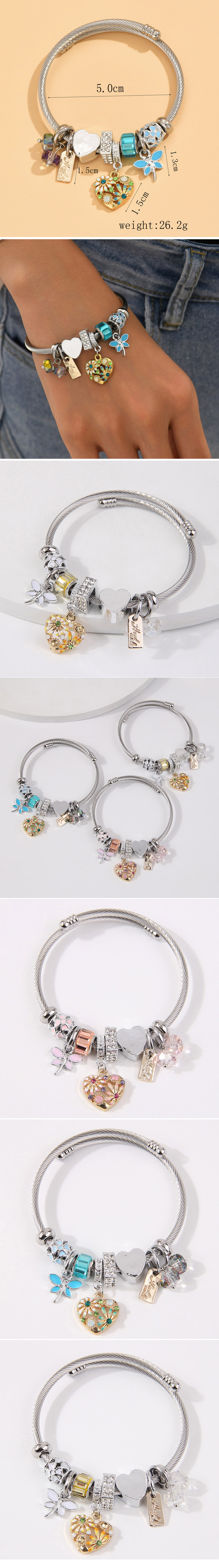 Sweet Simple Style Heart Shape Dragonfly Stainless Steel Alloy Plating Inlay Rhinestones Women's Bangle display picture 1