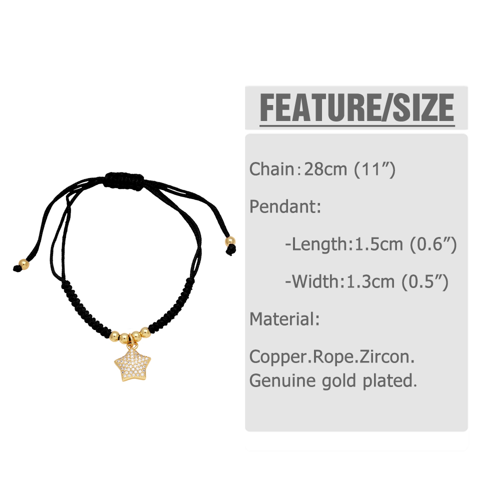 Simple Style Pentagram Rope Copper Plating Inlay Zircon 18k Gold Plated Women's Bracelets display picture 1