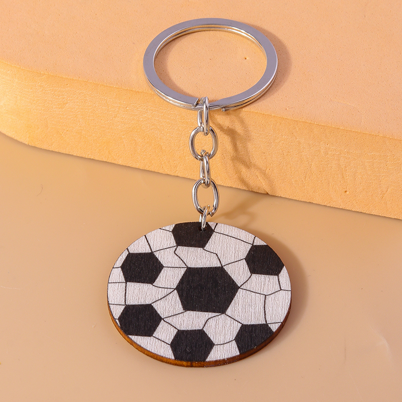 Sports Football Wood Zinc Alloy Bag Pendant Keychain display picture 4