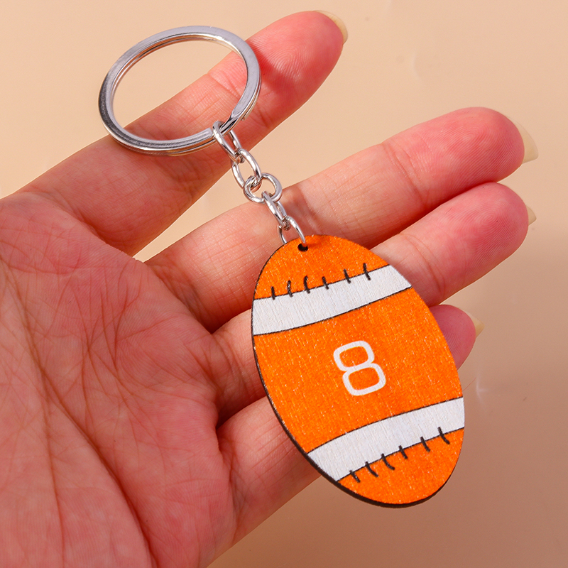 Sports Football Wood Zinc Alloy Bag Pendant Keychain display picture 6
