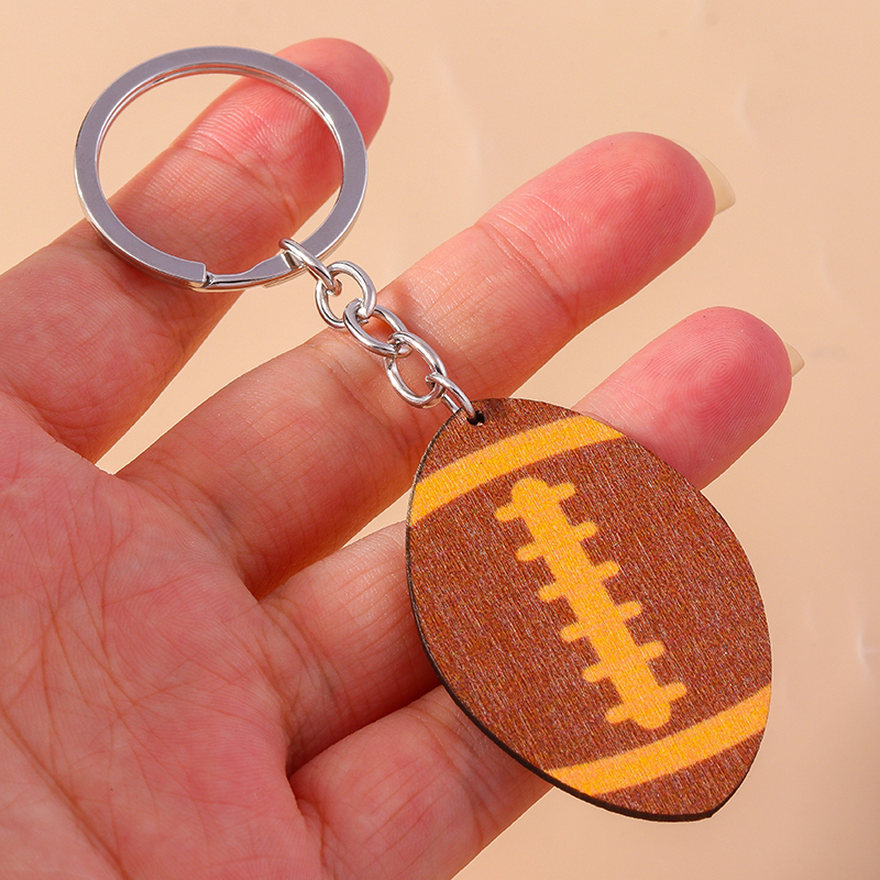 Sports Football Wood Zinc Alloy Bag Pendant Keychain display picture 9
