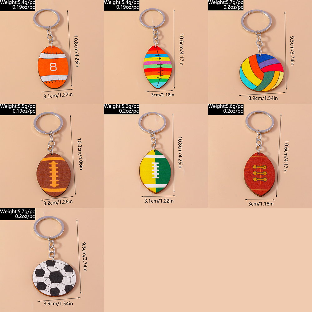 Sports Football Wood Zinc Alloy Bag Pendant Keychain display picture 1