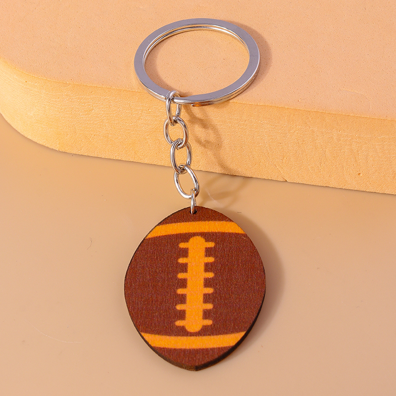 Sports Football Wood Zinc Alloy Bag Pendant Keychain display picture 5