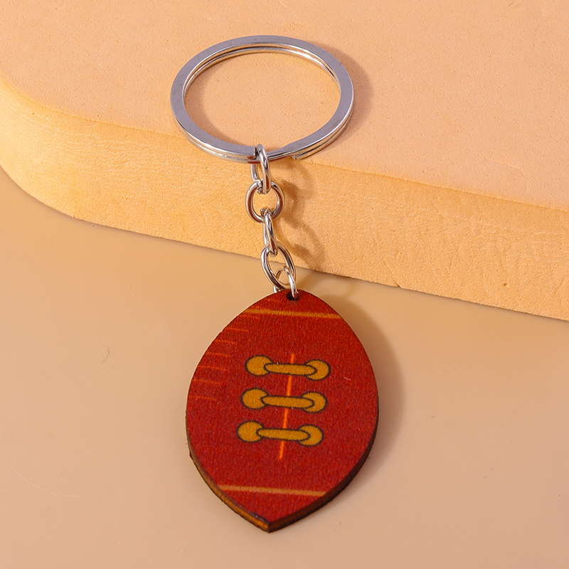 Sports Football Wood Zinc Alloy Bag Pendant Keychain display picture 12