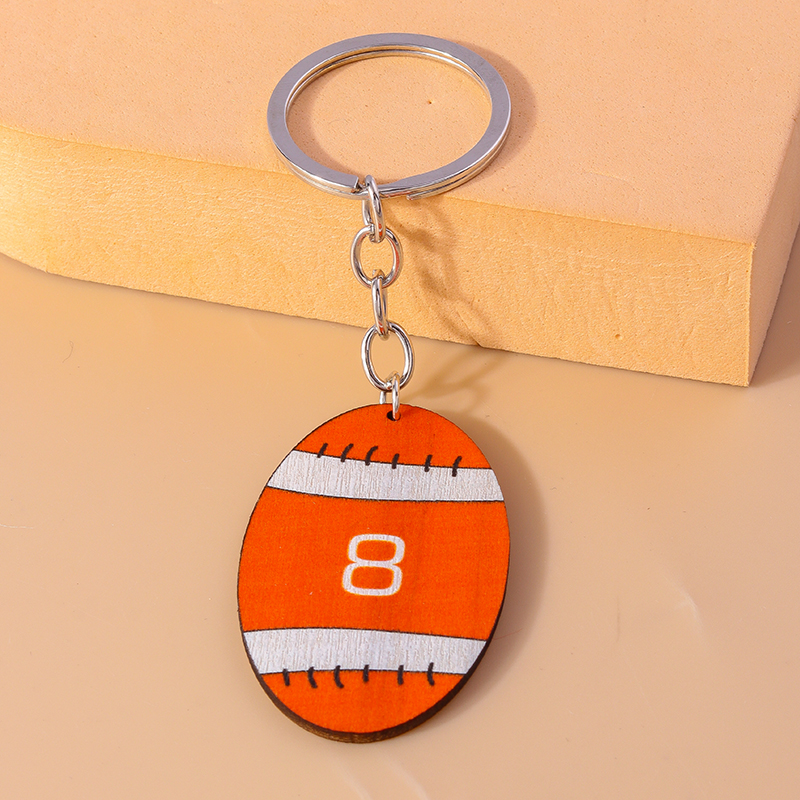 Sports Football Wood Zinc Alloy Bag Pendant Keychain display picture 13