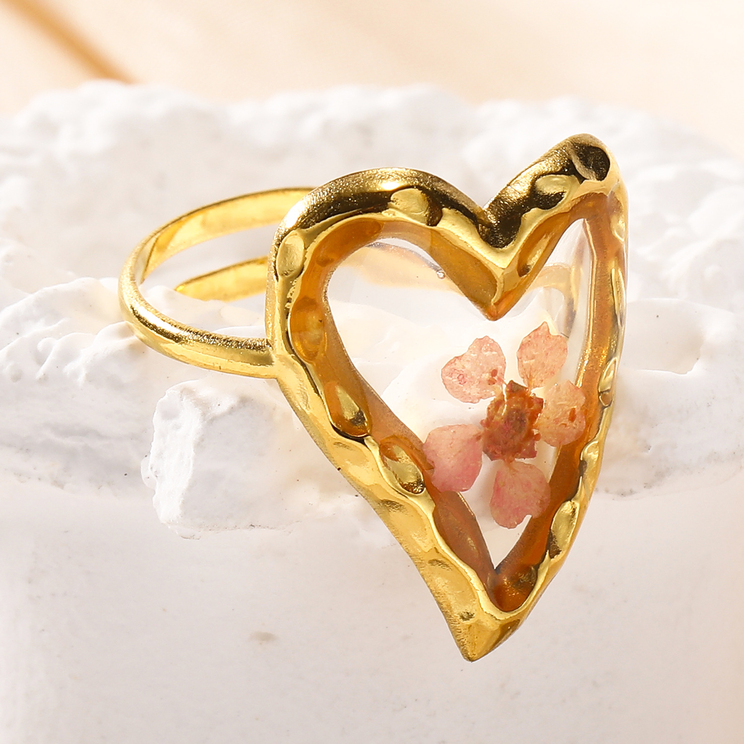 Edelstahl 304 14 Karat Vergoldet Einfacher Stil Überzug Herzform Blume Offener Ring display picture 1