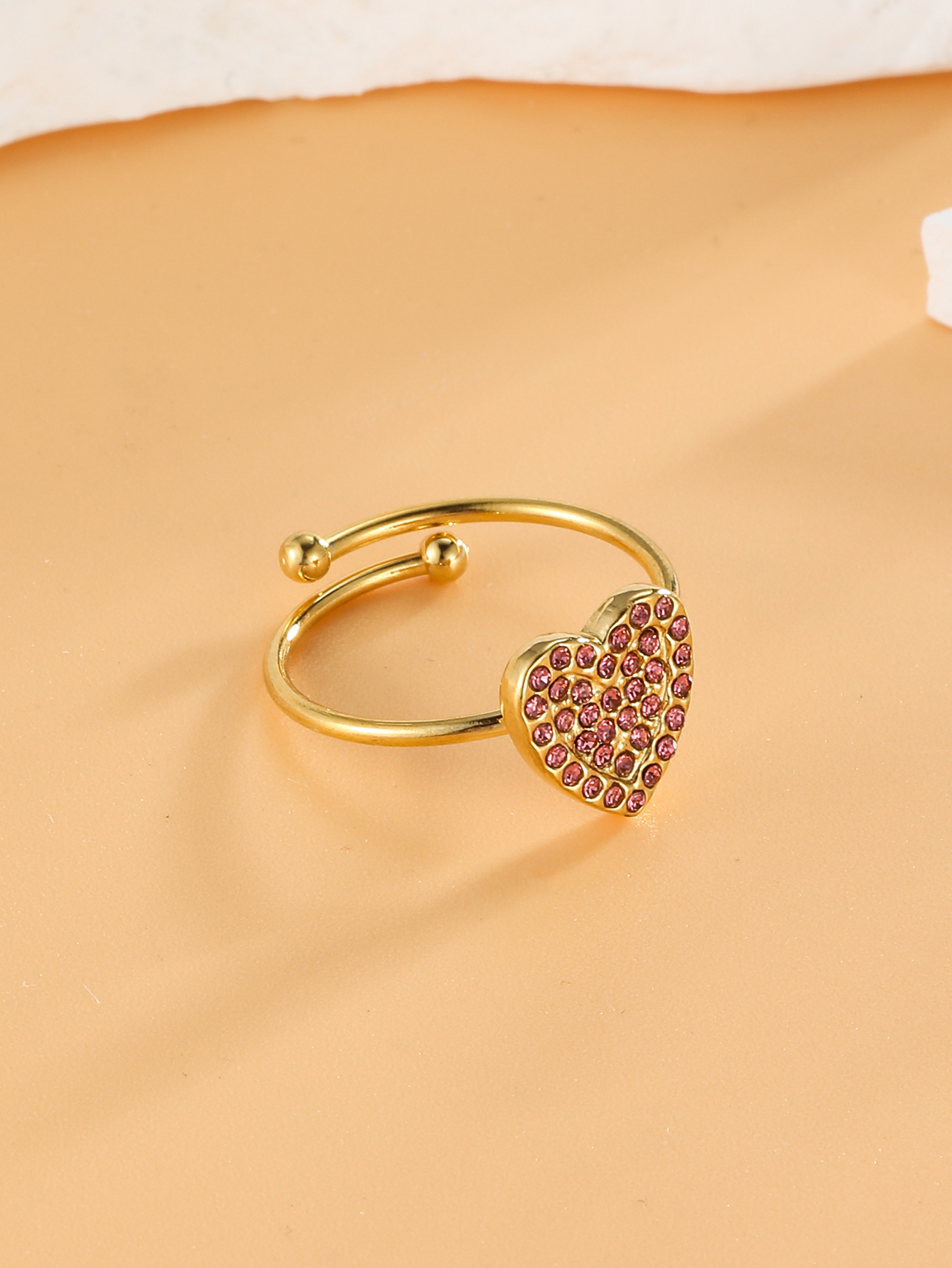 304 Stainless Steel 18K Gold Plated Simple Style Plating Inlay Heart Shape Zircon Open Rings display picture 2