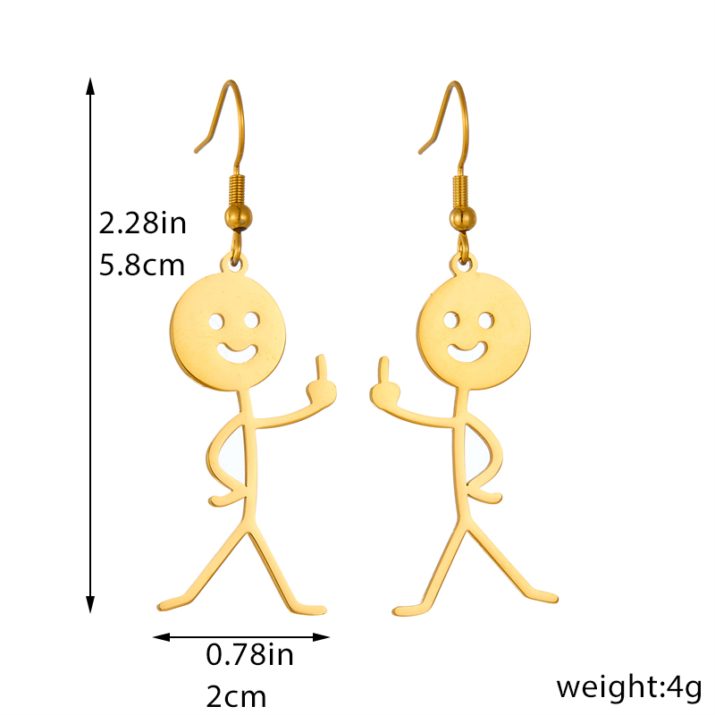 1 Pair Funny Cartoon Character Plating Titanium Steel 18k Gold Plated Drop Earrings display picture 2