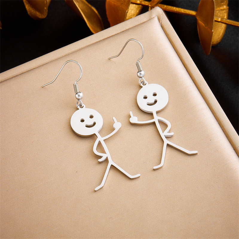 1 Pair Funny Cartoon Character Plating Titanium Steel 18k Gold Plated Drop Earrings display picture 5