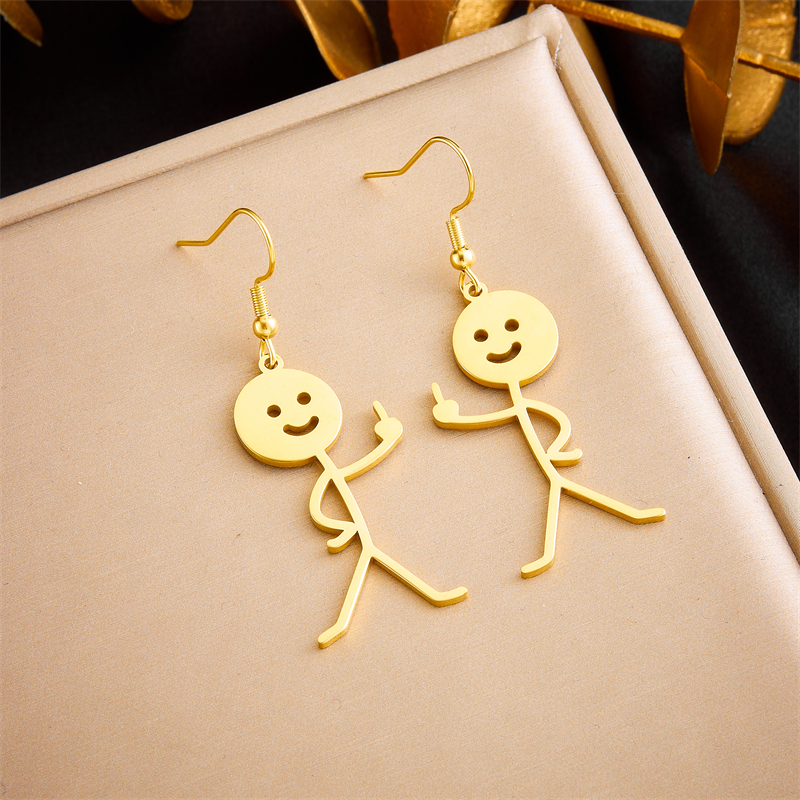 1 Pair Funny Cartoon Character Plating Titanium Steel 18k Gold Plated Drop Earrings display picture 4