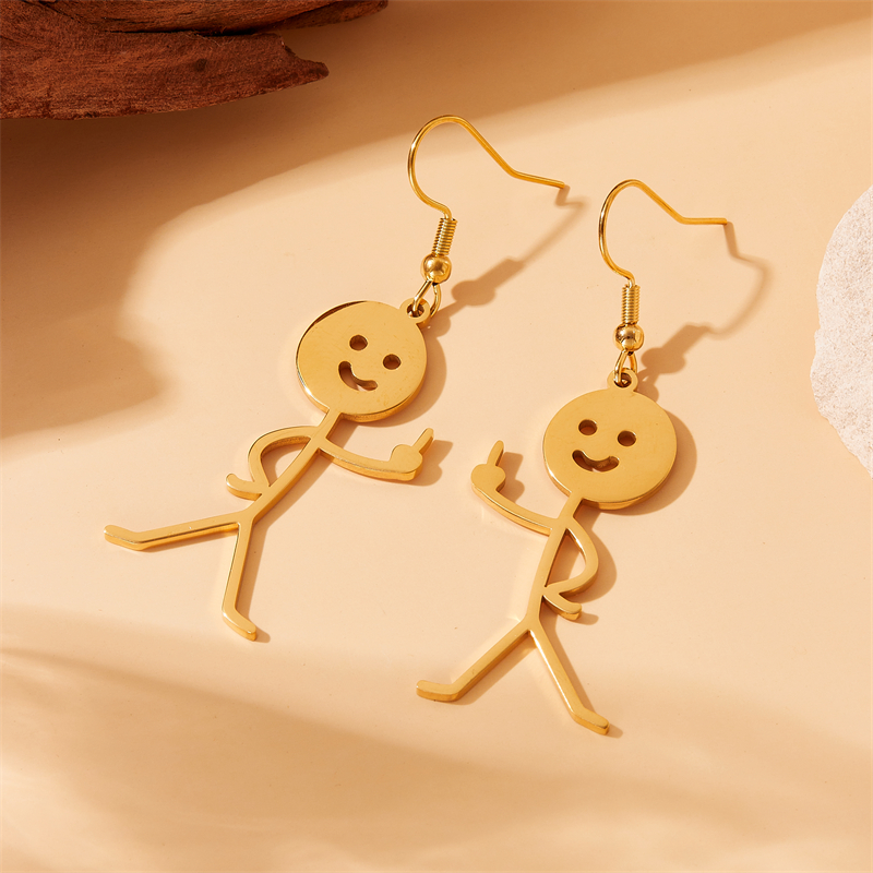 1 Pair Funny Cartoon Character Plating Titanium Steel 18k Gold Plated Drop Earrings display picture 6