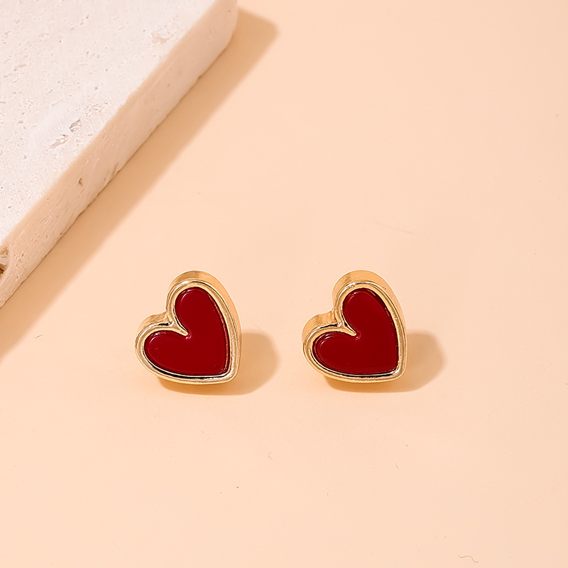 1 Pair Casual Sweet Simple Style Heart Shape Plating Alloy Ear Studs display picture 3