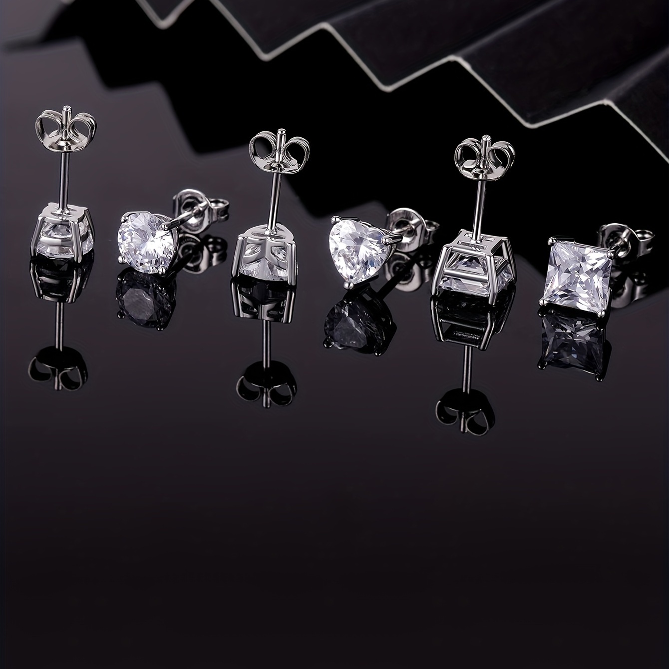 Basic Round Square Heart Shape Copper Plating Inlay Zircon White Gold Plated Ear Studs display picture 1