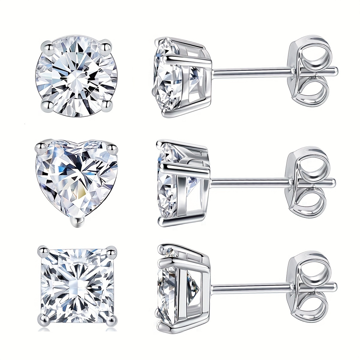 Basic Round Square Heart Shape Copper Plating Inlay Zircon White Gold Plated Ear Studs display picture 3