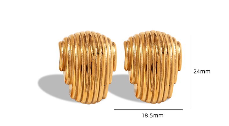 1 Pair Vintage Style Stripe Lines Plating Titanium Steel 18k Gold Plated Ear Studs display picture 9