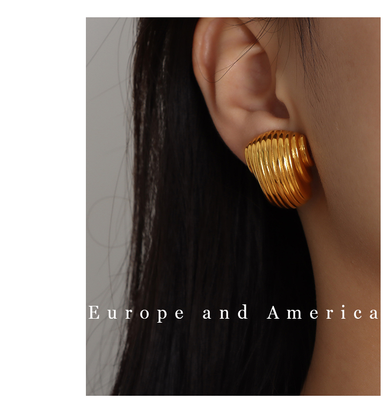 1 Pair Vintage Style Stripe Lines Plating Titanium Steel 18k Gold Plated Ear Studs display picture 1