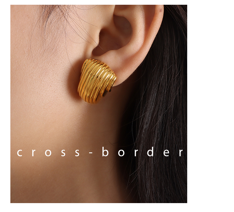 1 Pair Vintage Style Stripe Lines Plating Titanium Steel 18k Gold Plated Ear Studs display picture 2