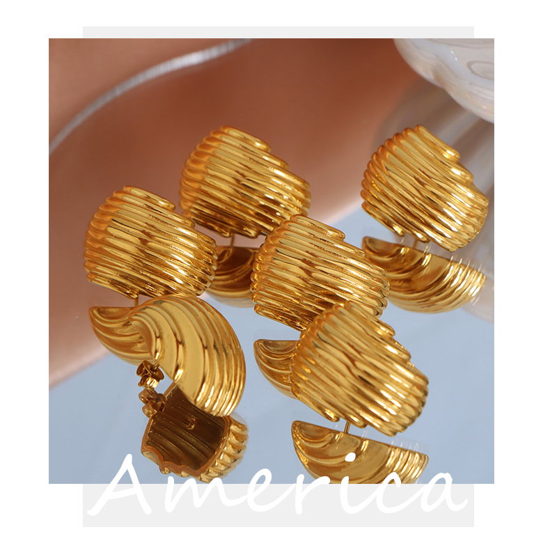 1 Pair Vintage Style Stripe Lines Plating Titanium Steel 18k Gold Plated Ear Studs display picture 4