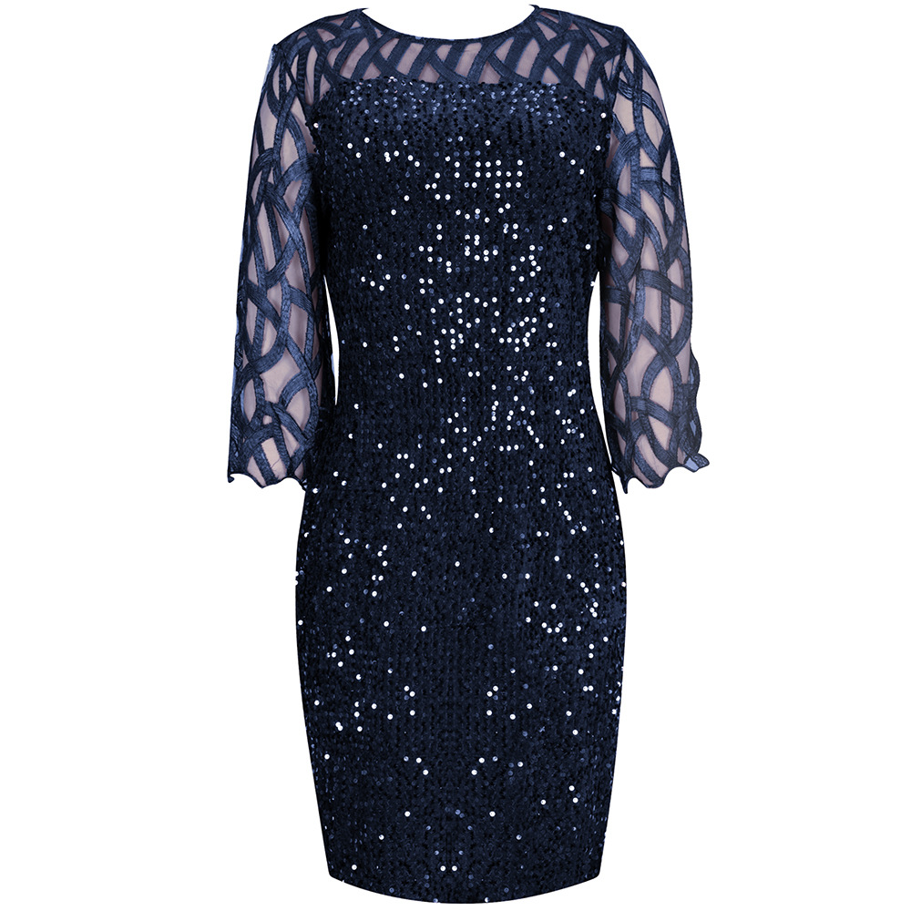 Regular Dress Simple Style Round Neck Beaded Lace 3/4 Length Sleeve Solid Color Knee-length Daily display picture 4