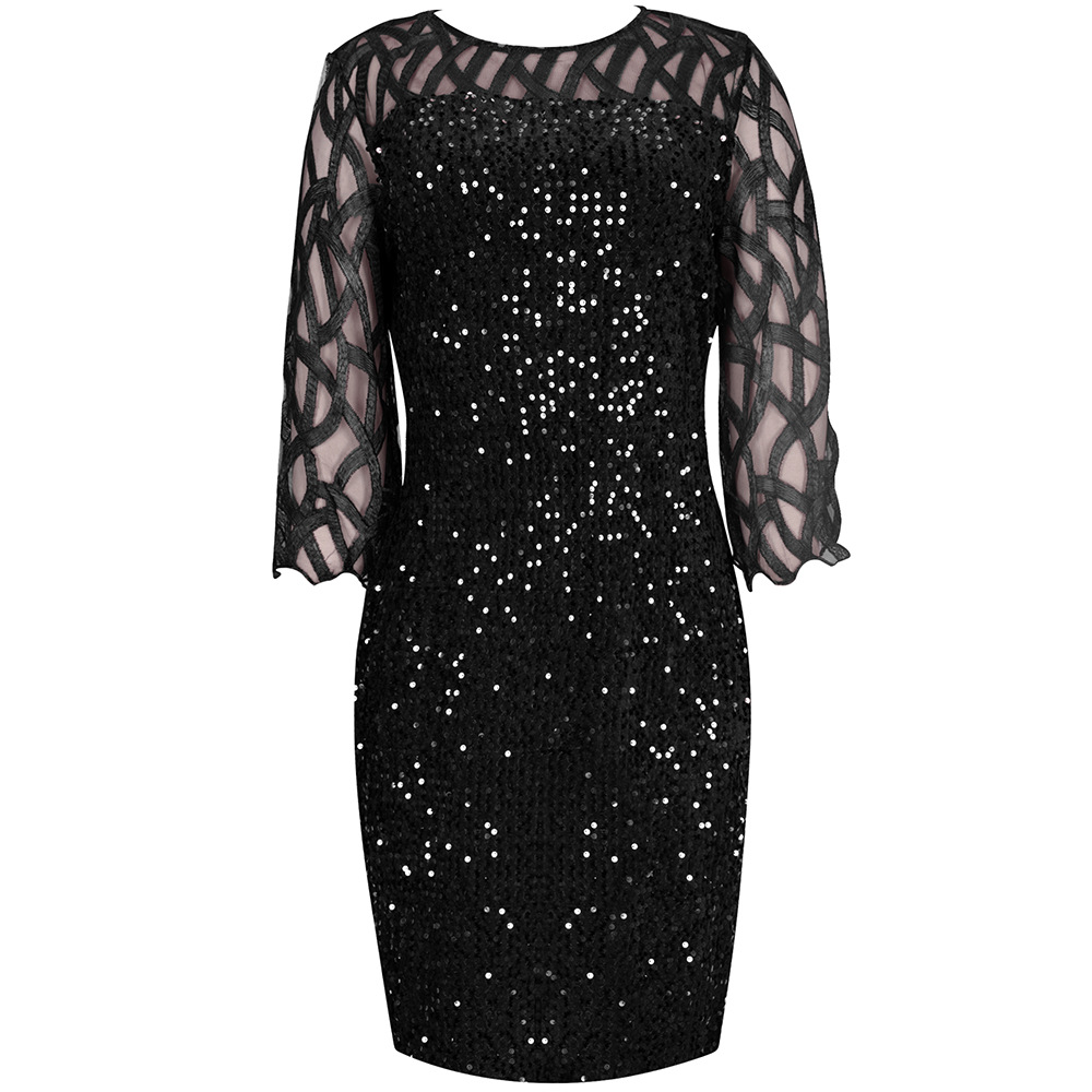 Regular Dress Simple Style Round Neck Beaded Lace 3/4 Length Sleeve Solid Color Knee-length Daily display picture 5
