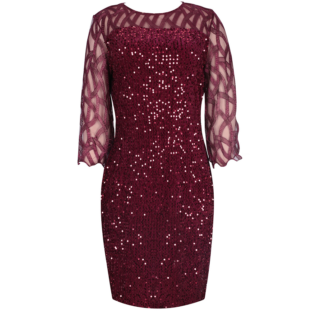 Regular Dress Simple Style Round Neck Beaded Lace 3/4 Length Sleeve Solid Color Knee-length Daily display picture 9