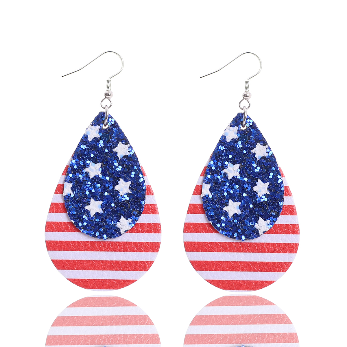 1 Pair Classic Style American Flag Sequins Pu Leather Drop Earrings display picture 1
