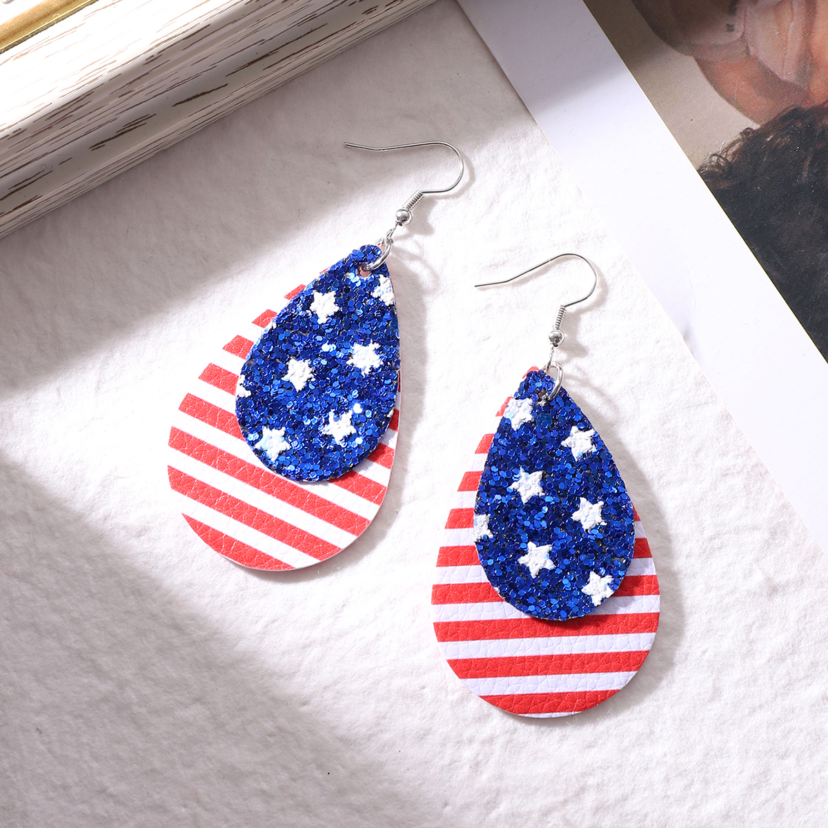 1 Pair Classic Style American Flag Sequins Pu Leather Drop Earrings display picture 4