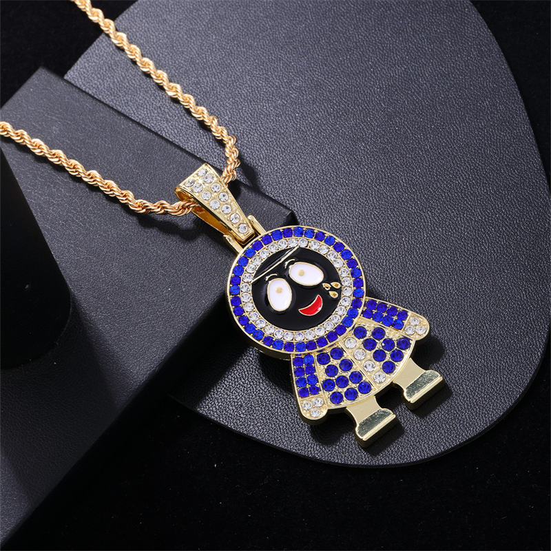 Hip-hop Cartoon Character Stainless Steel Alloy Plating Inlay Rhinestones Gold Plated Men's Charms Necklace display picture 4