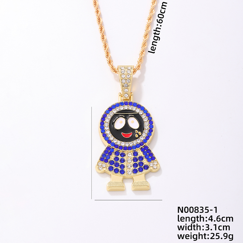 Hip-hop Cartoon Character Stainless Steel Alloy Plating Inlay Rhinestones Gold Plated Men's Charms Necklace display picture 7