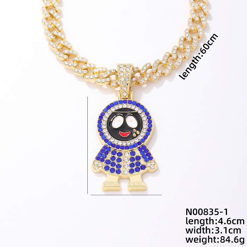 Hip-hop Cartoon Character Stainless Steel Alloy Plating Inlay Rhinestones Gold Plated Men's Charms Necklace display picture 8