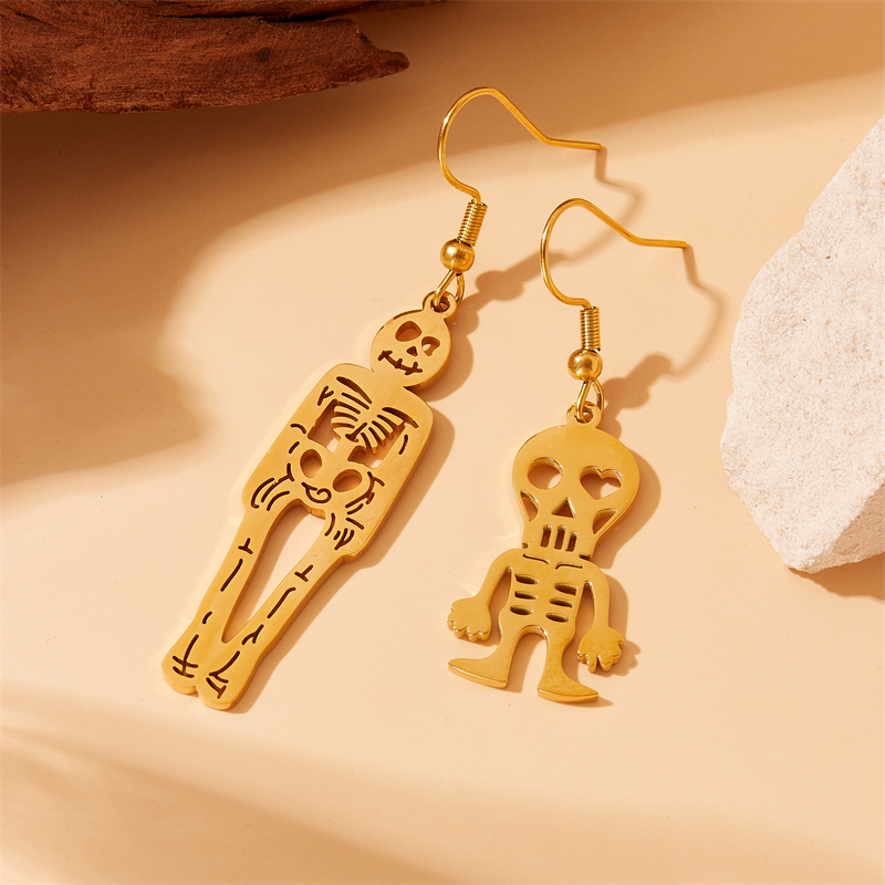 1 Pair IG Style Skeleton Plating 304 Stainless Steel No Inlaid 18K Gold Plated Drop Earrings display picture 6