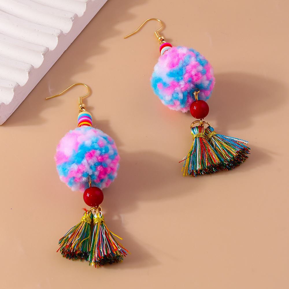 1 Pair Casual Sweet Hairball Synthetic Fibre Alloy Drop Earrings display picture 5