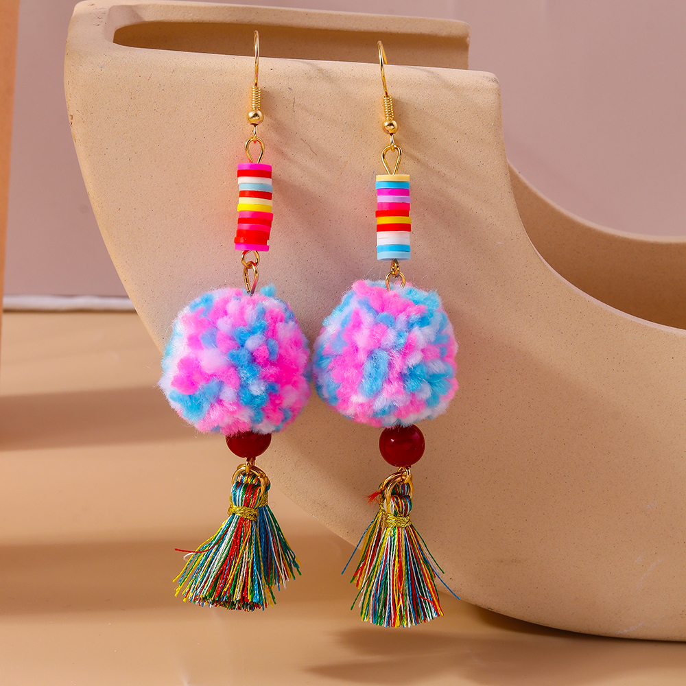 1 Pair Casual Sweet Hairball Synthetic Fibre Alloy Drop Earrings display picture 4
