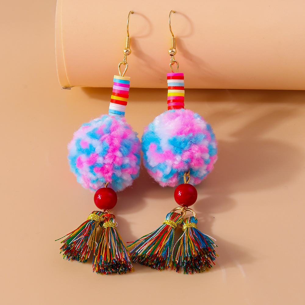 1 Pair Casual Sweet Hairball Synthetic Fibre Alloy Drop Earrings display picture 6