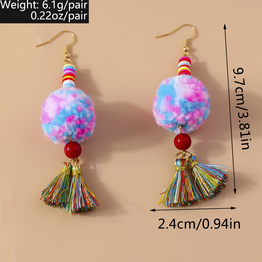 1 Pair Casual Sweet Hairball Synthetic Fibre Alloy Drop Earrings display picture 1