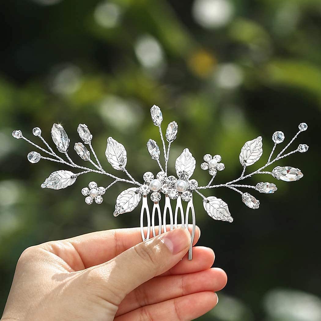 Women's Ig Style Sweet Leaves Flower Alloy Beaded Inlay Artificial Pearls Rhinestones Hair Combs display picture 1