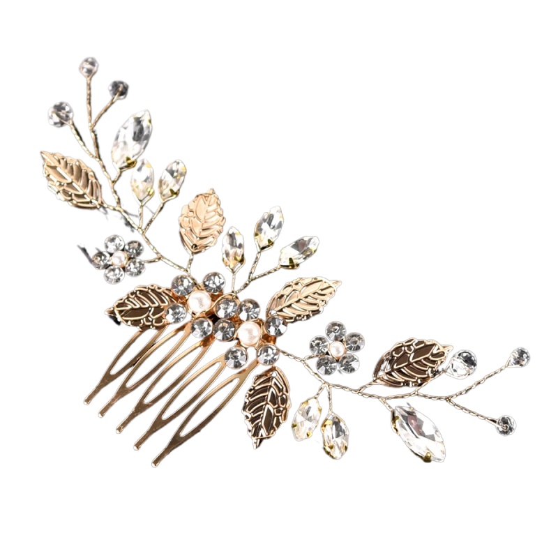 Women's Ig Style Sweet Leaves Flower Alloy Beaded Inlay Artificial Pearls Rhinestones Hair Combs display picture 6