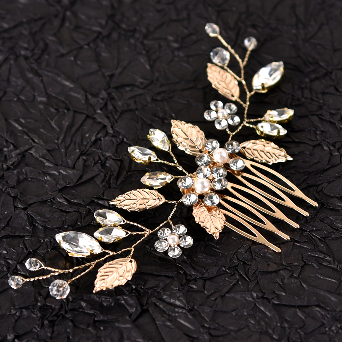 Women's Ig Style Sweet Leaves Flower Alloy Beaded Inlay Artificial Pearls Rhinestones Hair Combs display picture 8