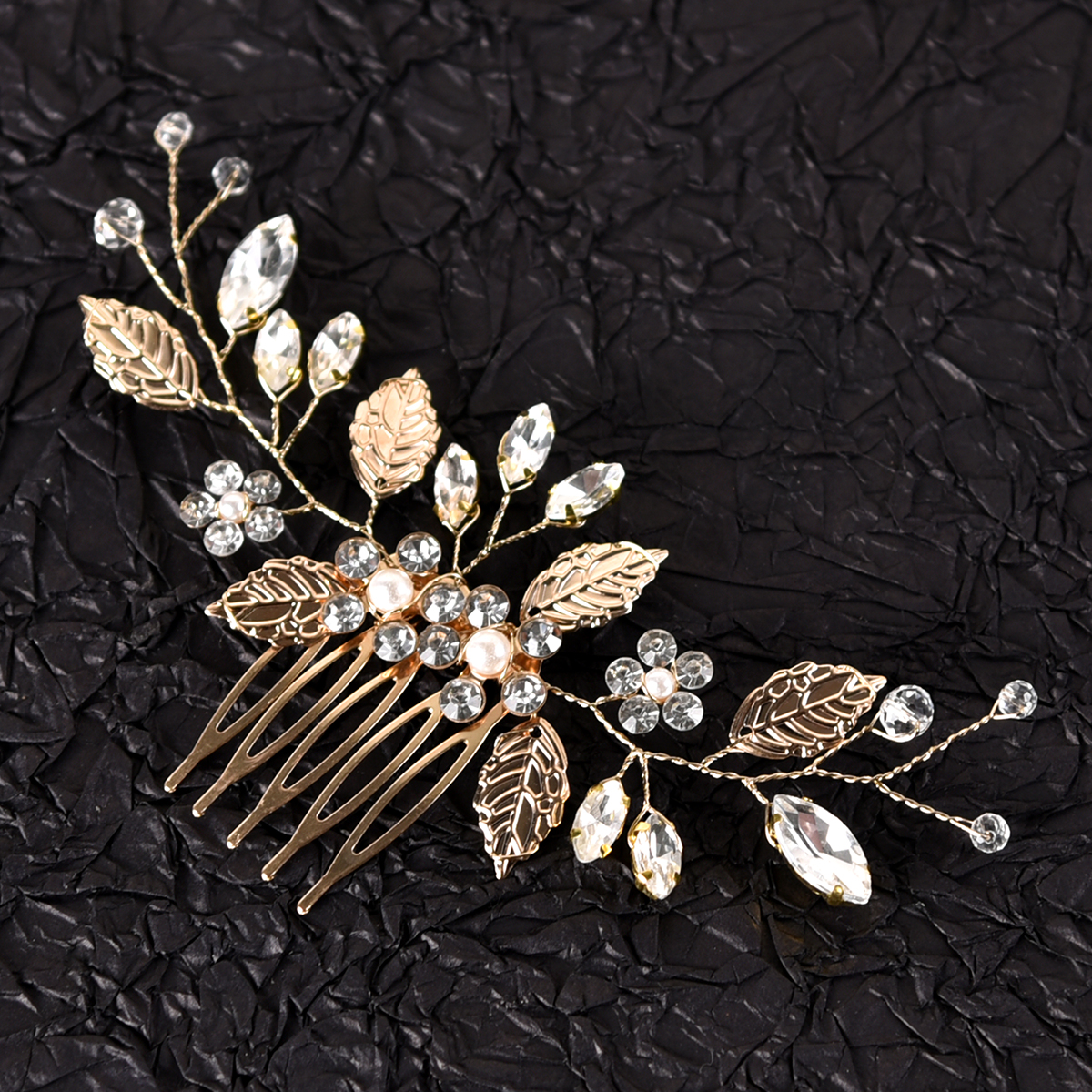 Women's Ig Style Sweet Leaves Flower Alloy Beaded Inlay Artificial Pearls Rhinestones Hair Combs display picture 7