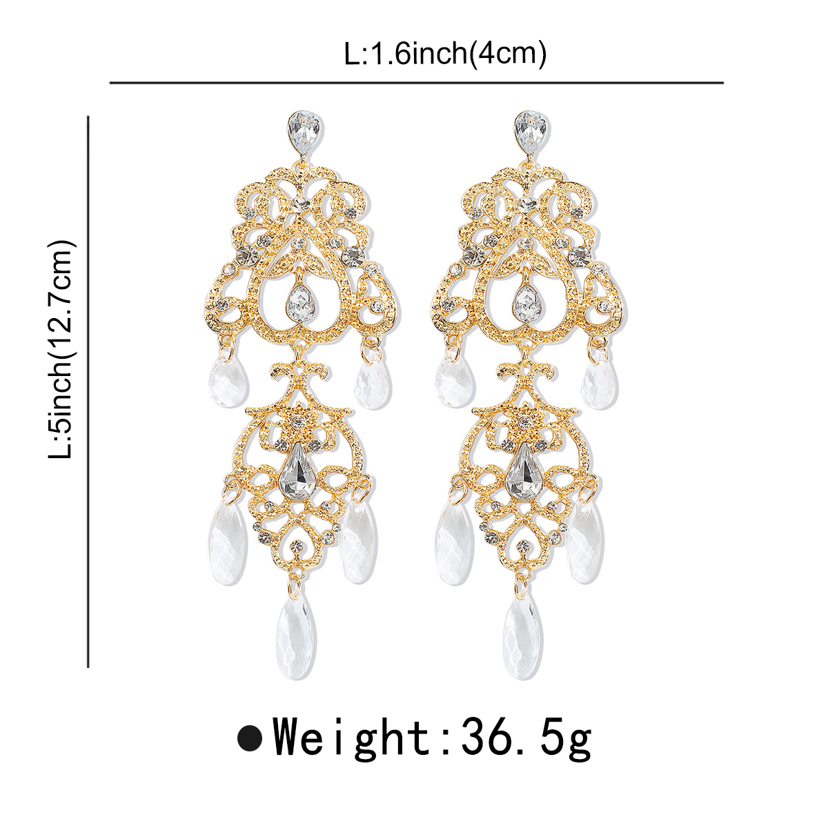 1 Pair Classical Vintage Style Shiny Geometric Hollow Out Inlay Alloy Resin Rhinestones Drop Earrings display picture 7