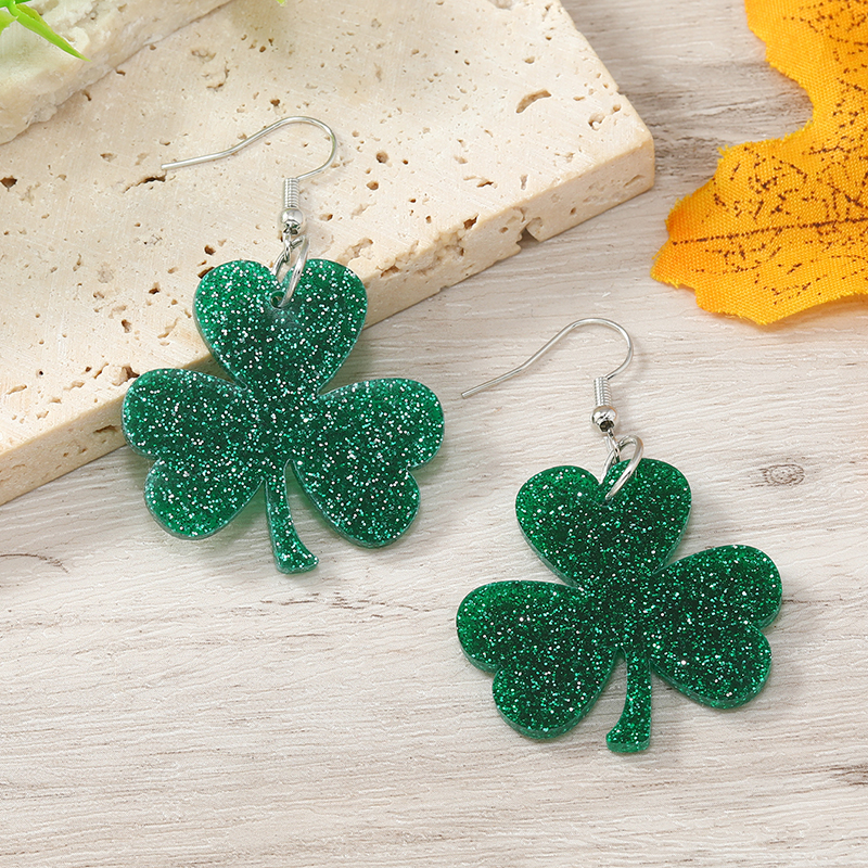 1 Pair Ig Style Casual Shamrock Lips Frog Plating Arylic Silver Plated Drop Earrings display picture 15