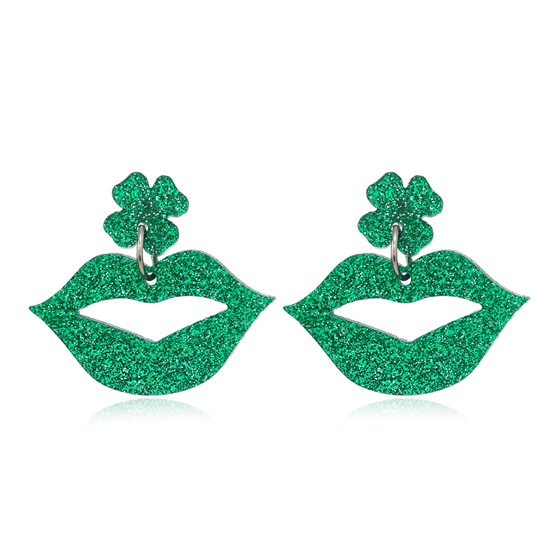 1 Pair Ig Style Casual Shamrock Lips Frog Plating Arylic Silver Plated Drop Earrings display picture 18