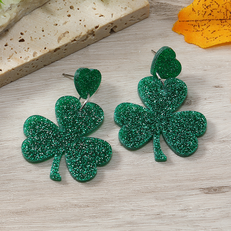 1 Pair Ig Style Casual Shamrock Lips Frog Plating Arylic Silver Plated Drop Earrings display picture 25