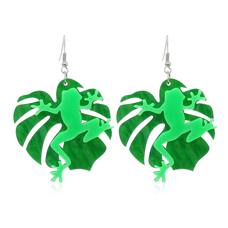 1 Pair Ig Style Casual Shamrock Lips Frog Plating Arylic Silver Plated Drop Earrings display picture 38
