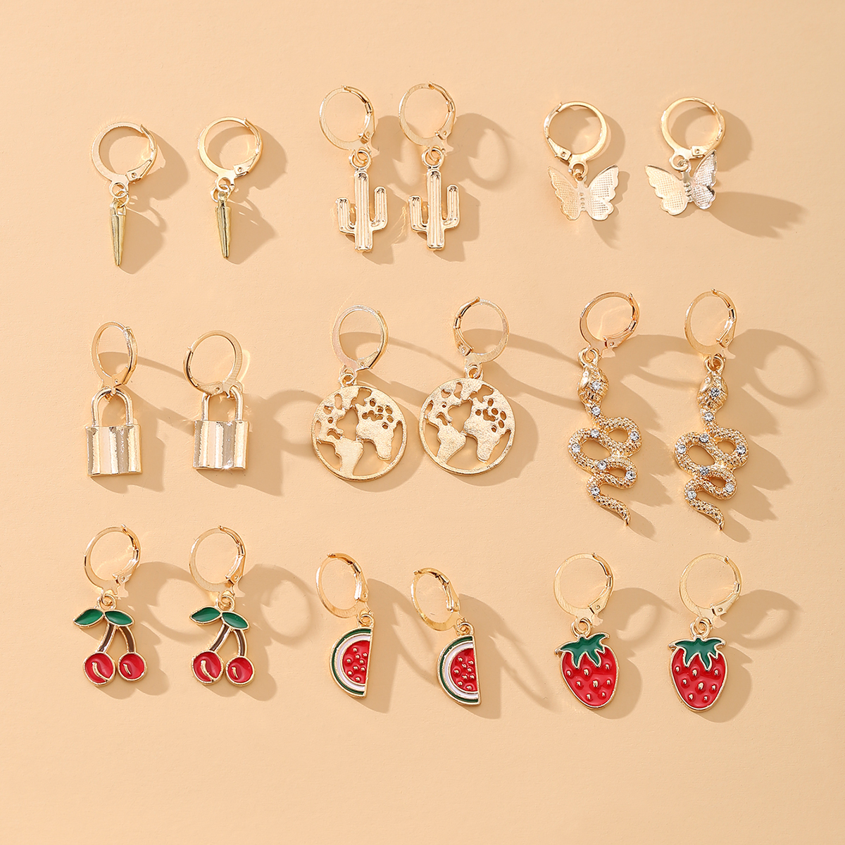 1 Set Cute Commute Korean Style Cherry Strawberry Snake Enamel Plating Inlay Alloy Artificial Gemstones Artificial Crystal Artificial Diamond Gold Plated Silver Plated Drop Earrings display picture 7