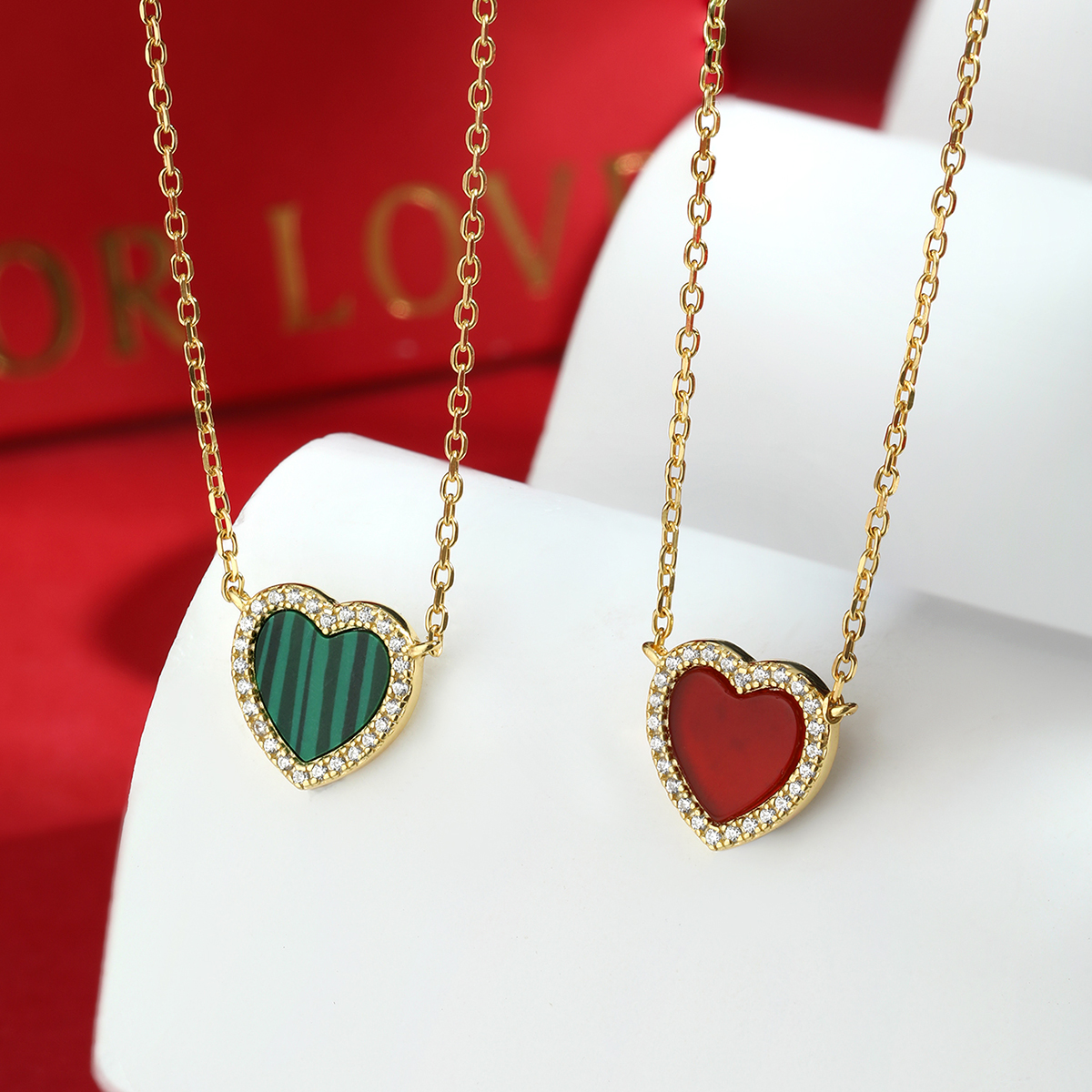 Elegant Vintage Style Heart Shape Sterling Silver Plating Inlay Malachite Gem Zircon 18k Gold Plated Women's Jewelry Set display picture 5