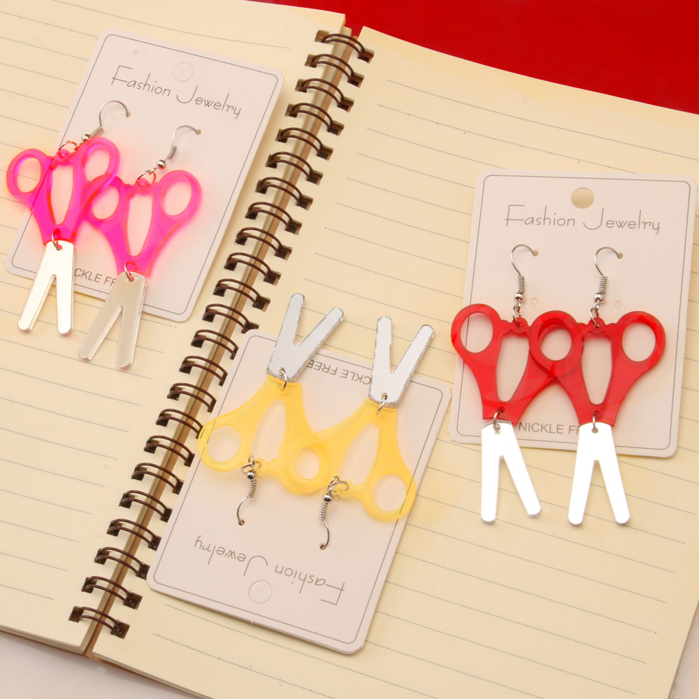 1 Pair Funny Scissors Stainless Steel Arylic Drop Earrings display picture 7